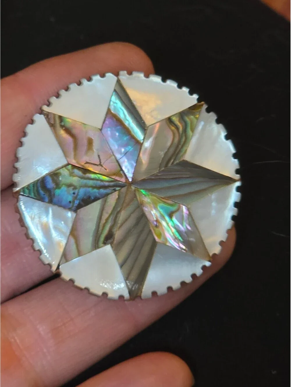 Vintage Inlaid Mother of Pearl & Abalone Mosaic Star Brooch